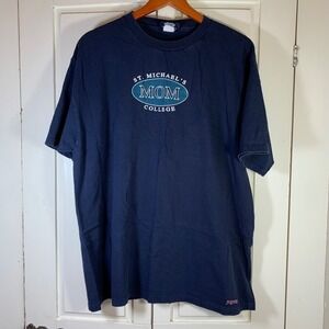 Vintage St Michaels College Mom T-Shirt Navy Blue XL Made in USA 90s JanSport